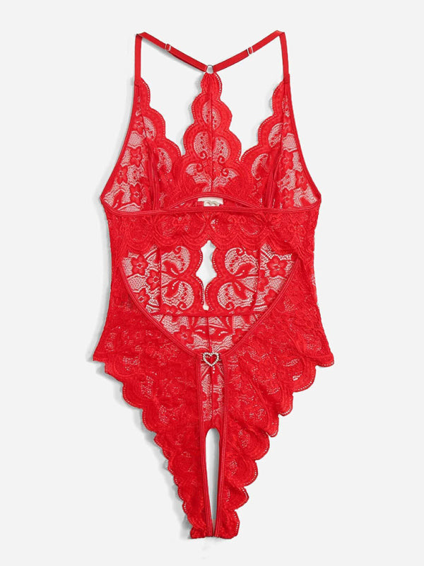 New women's sexy lace see-through crotch-free one-piece lingerie