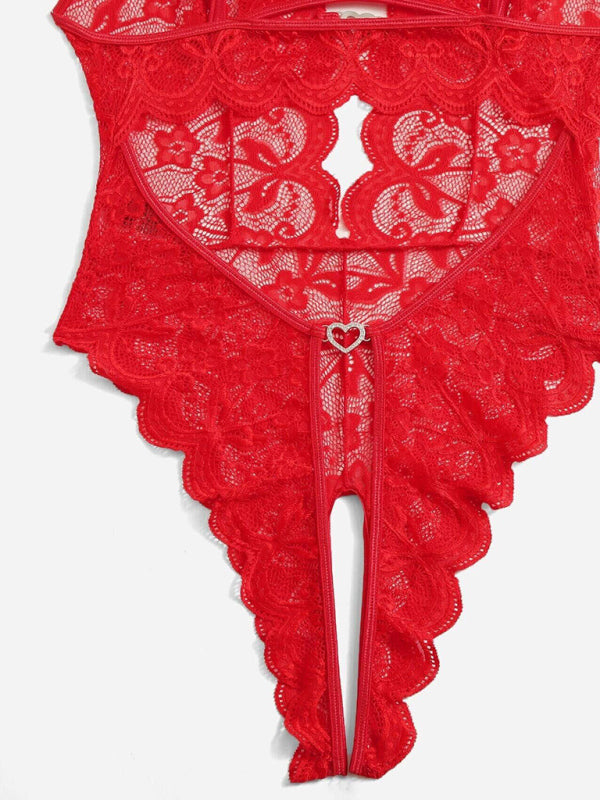 New women's sexy lace see-through crotch-free one-piece lingerie