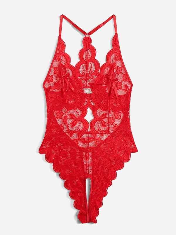New women's sexy lace see-through crotch-free one-piece lingerie