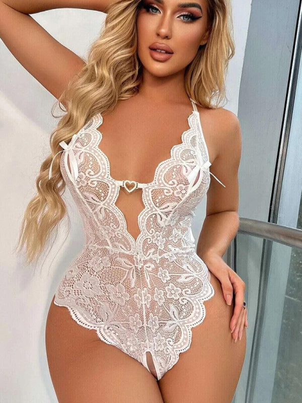 New women's sexy lace see-through crotch-free one-piece lingerie