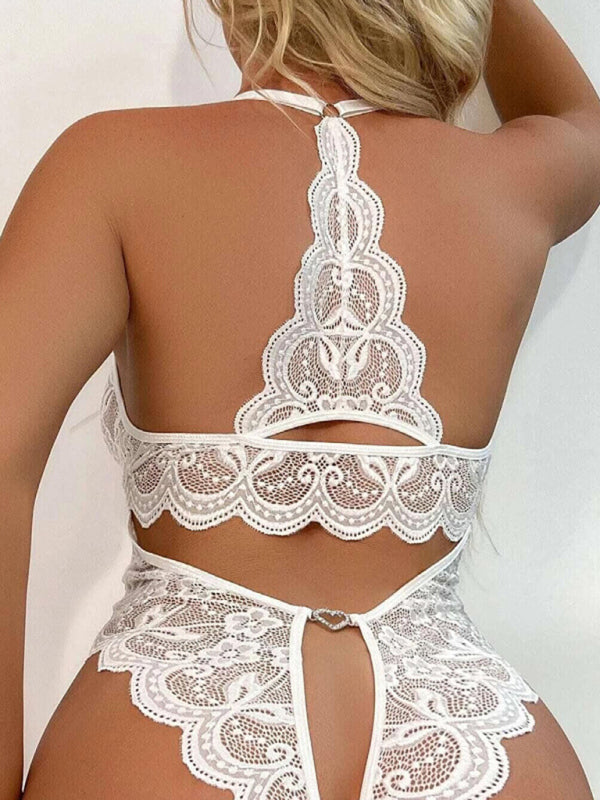 New women's sexy lace see-through crotch-free one-piece lingerie