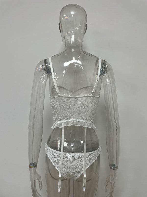 New Sexy Hollow Lace Mesh Waist Skeleton Underwear Set