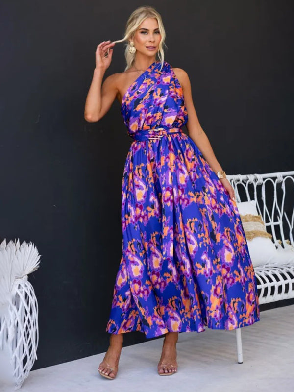 Women's One Shoulder Slim Waist Dress