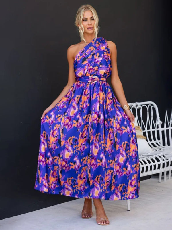 Women's One Shoulder Slim Waist Dress