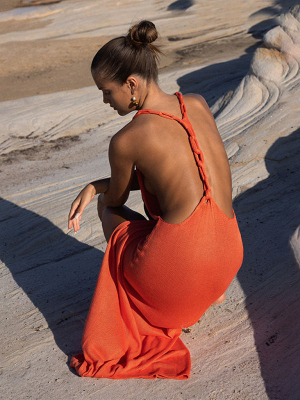 New Beach Women's Solid Color Sexy Knitted Beach Bikini Swimsuit Cover-up