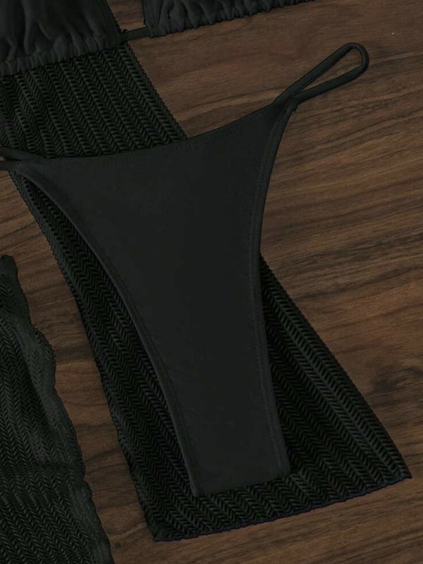 New mesh hollow drawstring swimsuit bikini three-piece set