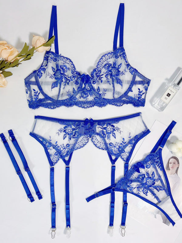 New Sexy Embroidered Perspective Belt Hollow lingerie Suit