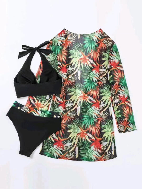 New sexy bikini push-up split printed mesh three-piece swim suit
