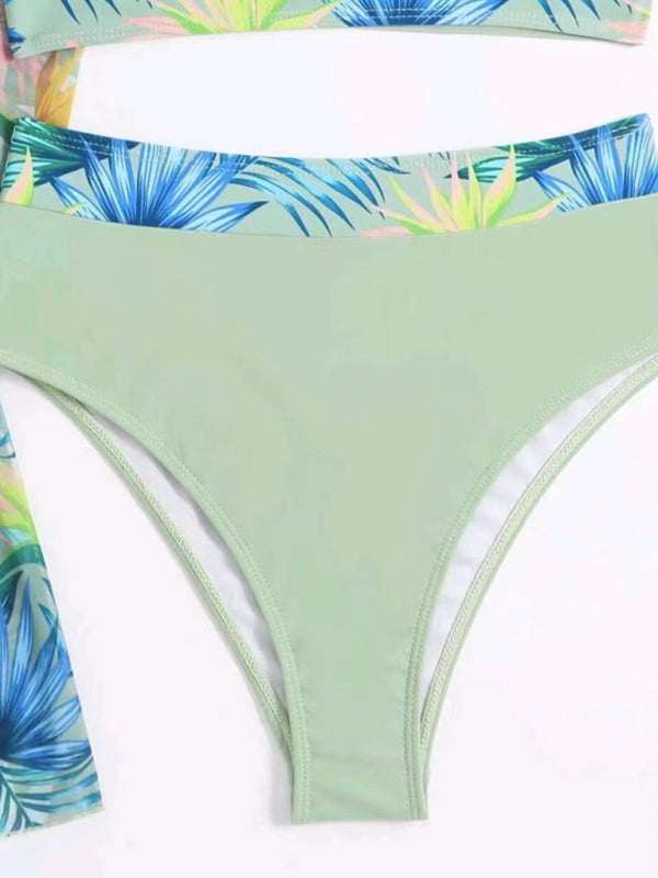 New sexy bikini push-up split printed mesh three-piece swim suit
