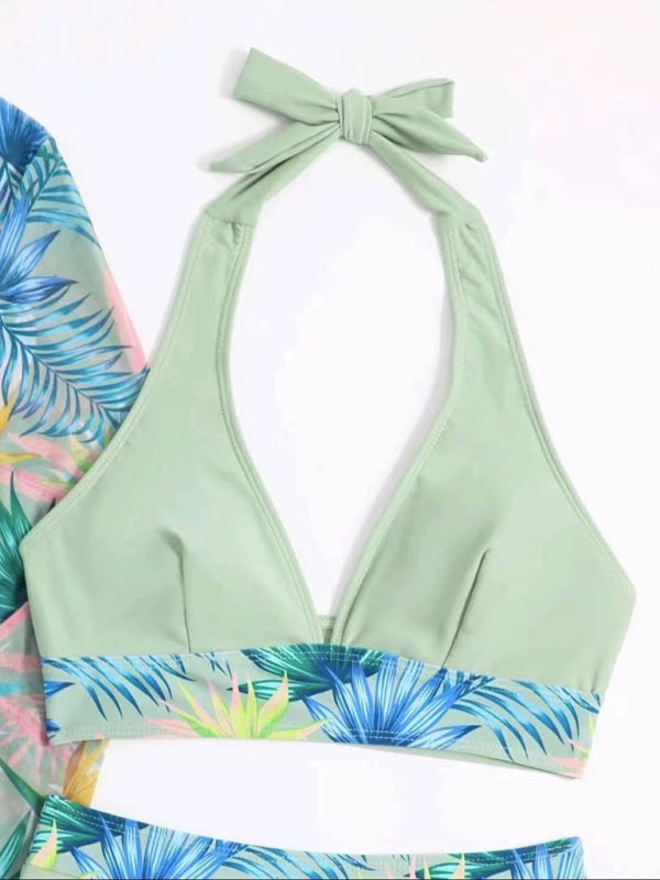 New sexy bikini push-up split printed mesh three-piece swim suit