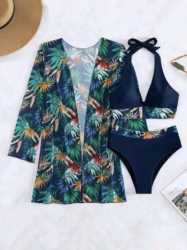 New sexy bikini push-up split printed mesh three-piece swim suit