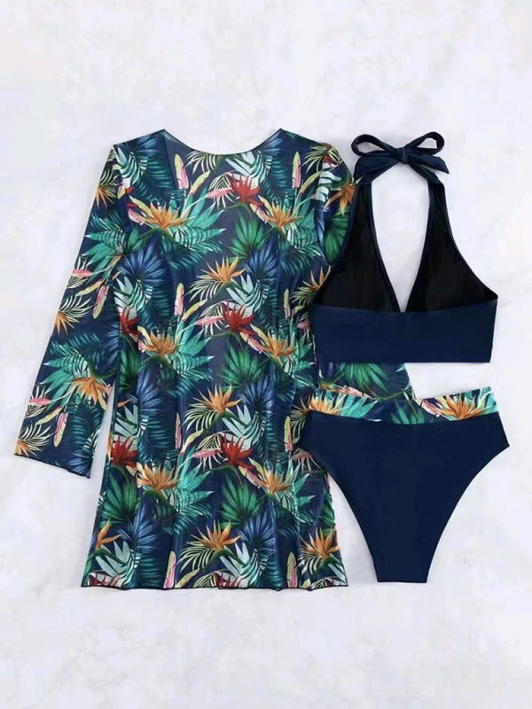 New sexy bikini push-up split printed mesh three-piece swim suit