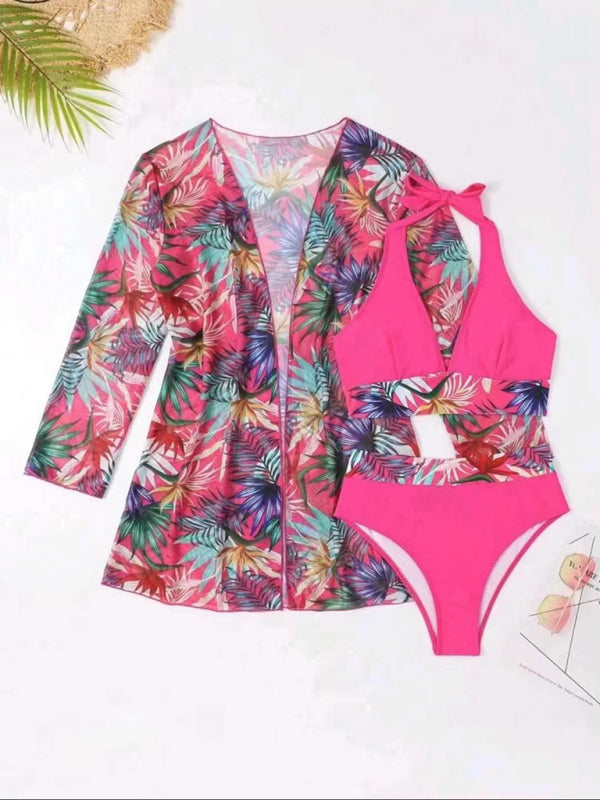 New sexy bikini push-up split printed mesh three-piece swim suit