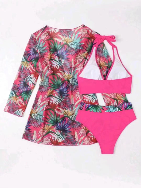 New sexy bikini push-up split printed mesh three-piece swim suit