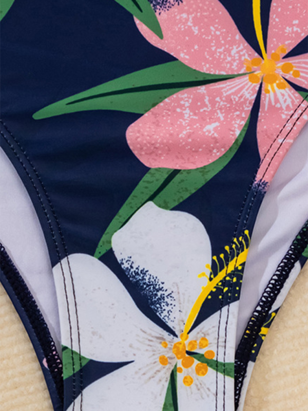 New high waist bikini ruffle leaf print multicolor swimsuit