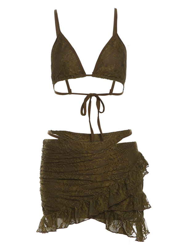 Ladies new fashion lace sexy panties hip skirt three-piece swim suit