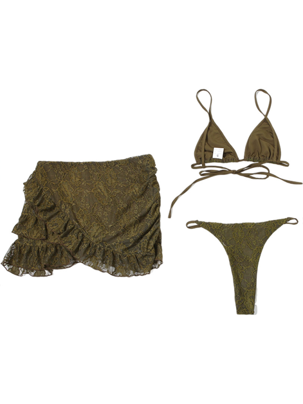 Ladies new fashion lace sexy panties hip skirt three-piece swim suit