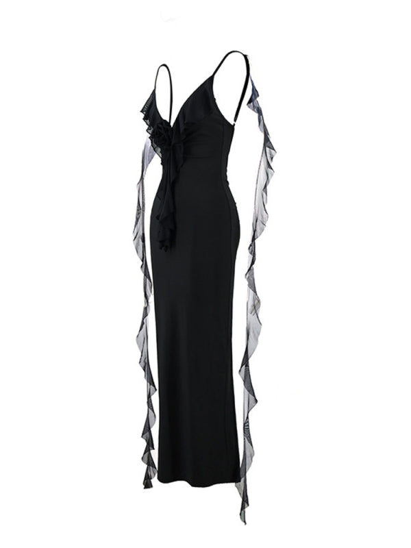 New sexy V-neck backless slim shoulder fishtail evening dress