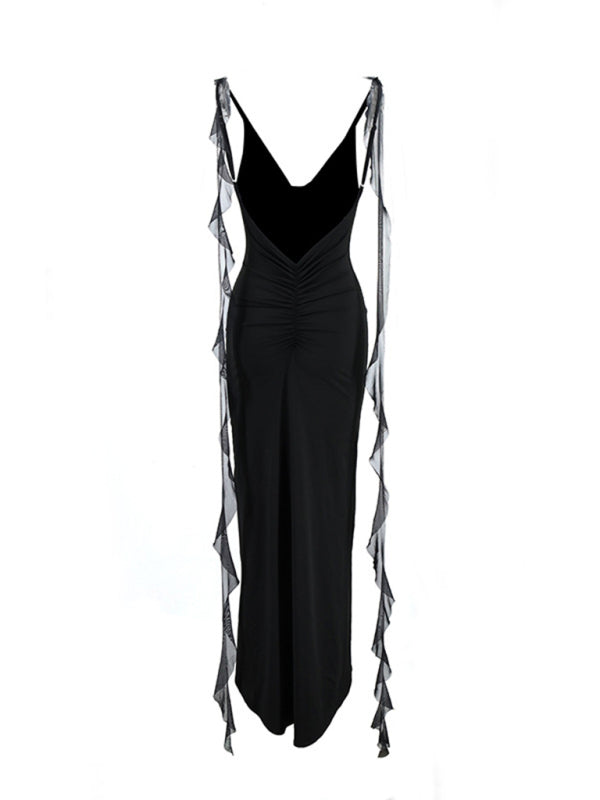 New sexy V-neck backless slim shoulder fishtail evening dress
