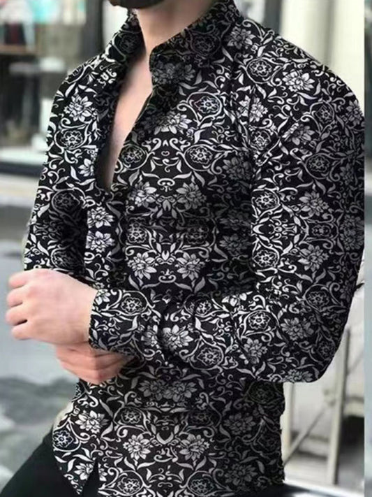 Men's Casual Button Down Long-Sleeve Spread Collar Shirt