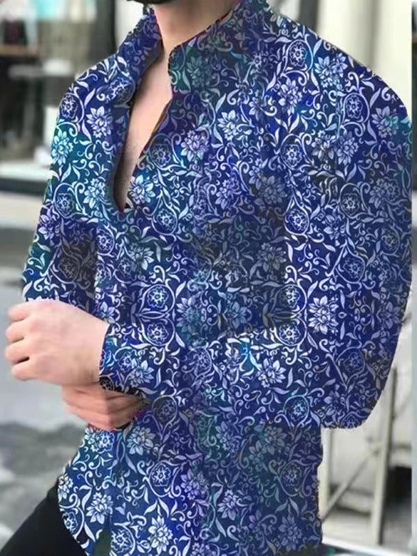 Men's Casual Button Down Long-Sleeve Spread Collar Shirt