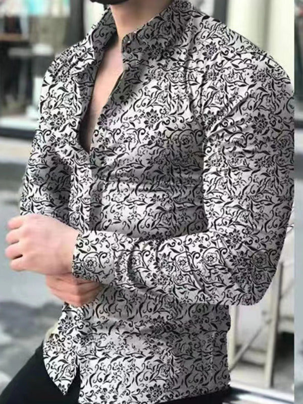 Men's Casual Button Down Long-Sleeve Spread Collar Shirt
