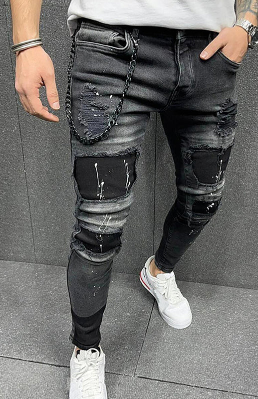 Men's Fashion Mid Waist Ripped Slim Jeans