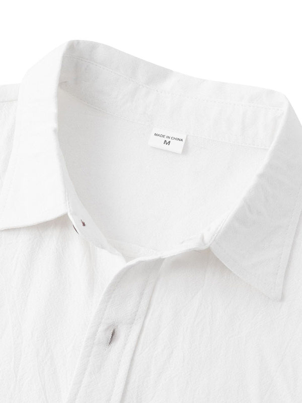 Men's Square Neck Casual Cotton Linen Shirt Linen Solid Color Half Sleeve Top