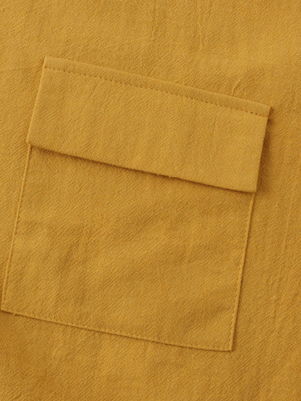 Men's Square Neck Casual Cotton Linen Shirt Linen Solid Color Half Sleeve Top