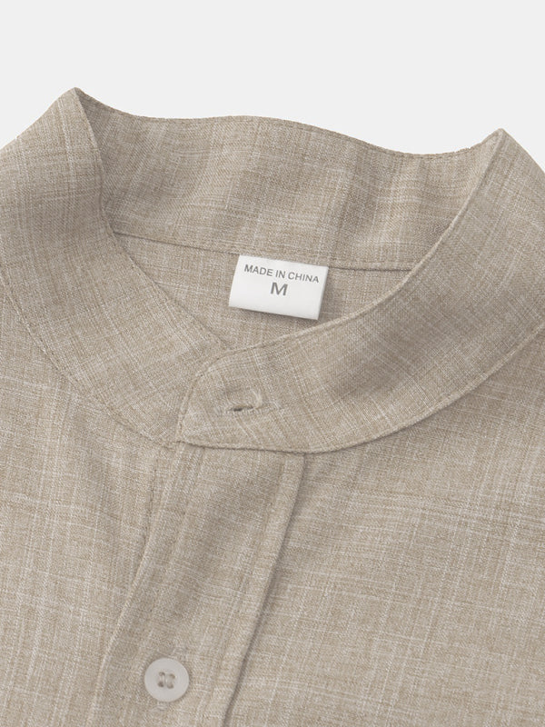 Spring and summer casual short-sleeved solid color cotton linen men's shirt