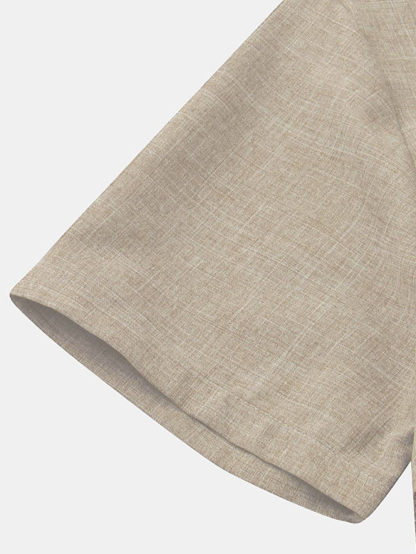 Spring and summer casual short-sleeved solid color cotton linen men's shirt
