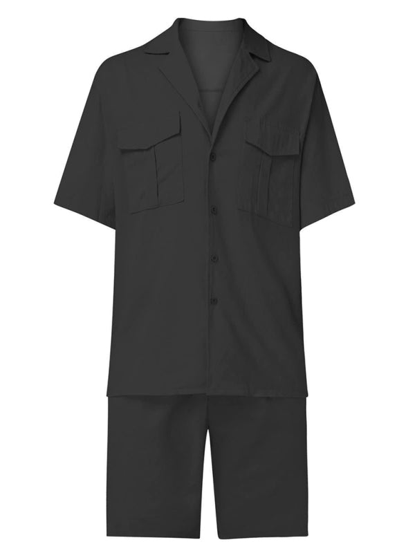 Men's Casual Cotton Linen Cardigan Shirt + Shorts Set