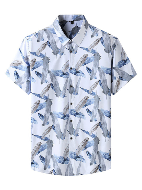 Large size men's stretch leaf flower short-sleeved shirt