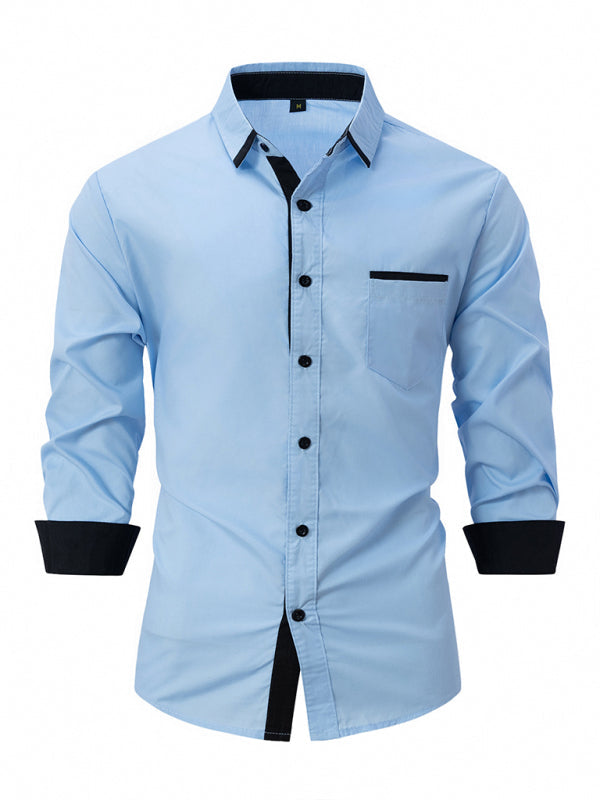 Men's Color Block Business Slim Casual Long Sleeve Shirt