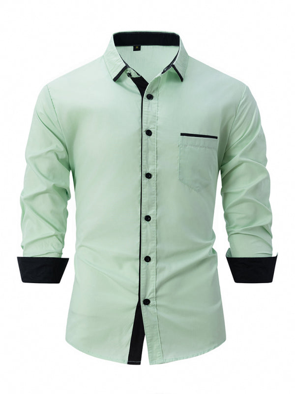 Men's Color Block Business Slim Casual Long Sleeve Shirt