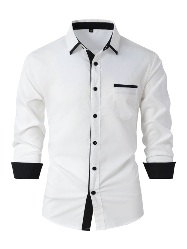 Men's Color Block Business Slim Casual Long Sleeve Shirt