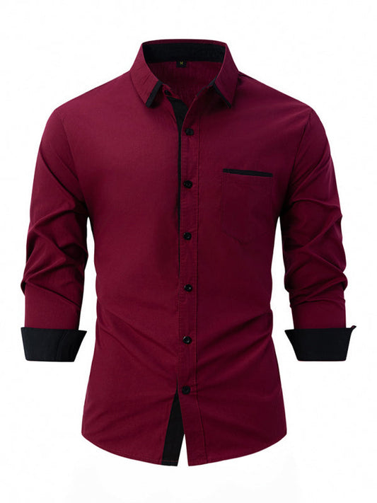 Men's Color Block Business Slim Casual Long Sleeve Shirt