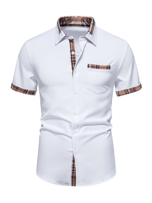 Men's Casual Buttoned Plaid Short Sleeve Shirt