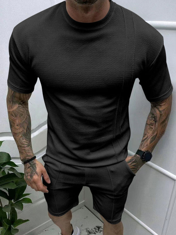 Men's new casual solid color shorts short-sleeve suit