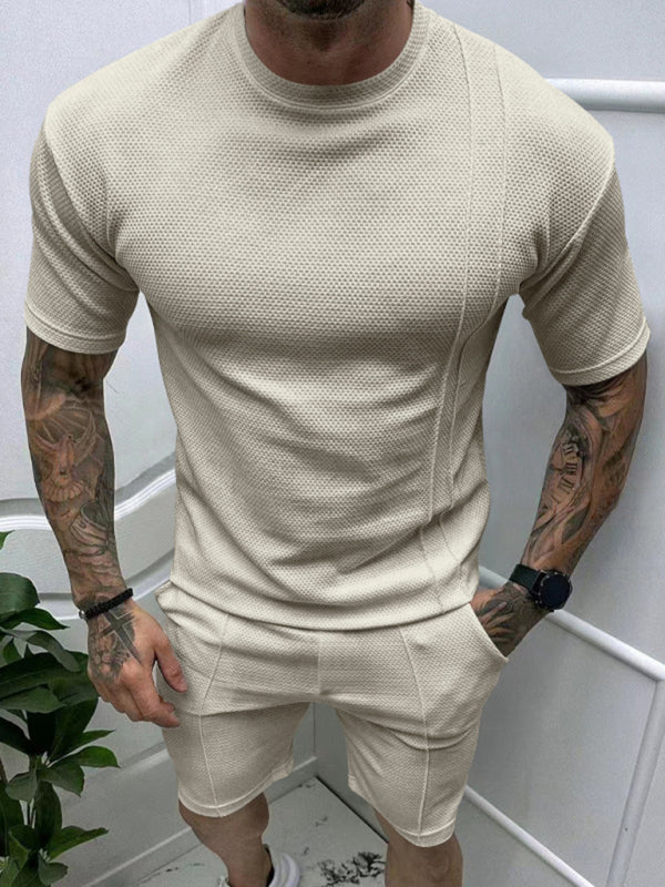 Men's new casual solid color shorts short-sleeve suit