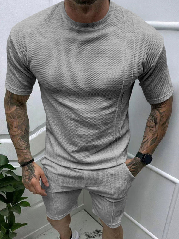 Men's new casual solid color shorts short-sleeve suit