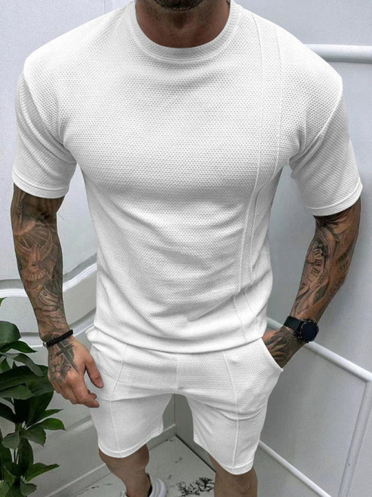 Men's new casual solid color shorts short-sleeve suit