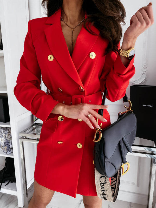 Long sleeve and belt suit dress coat for women