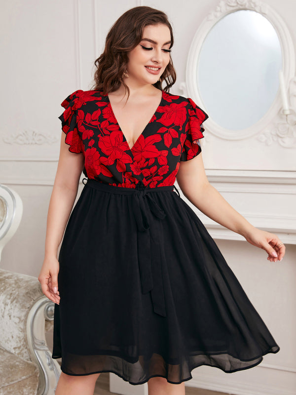 Plus Size Women's Daily Casual Print V Neck Loose Dress