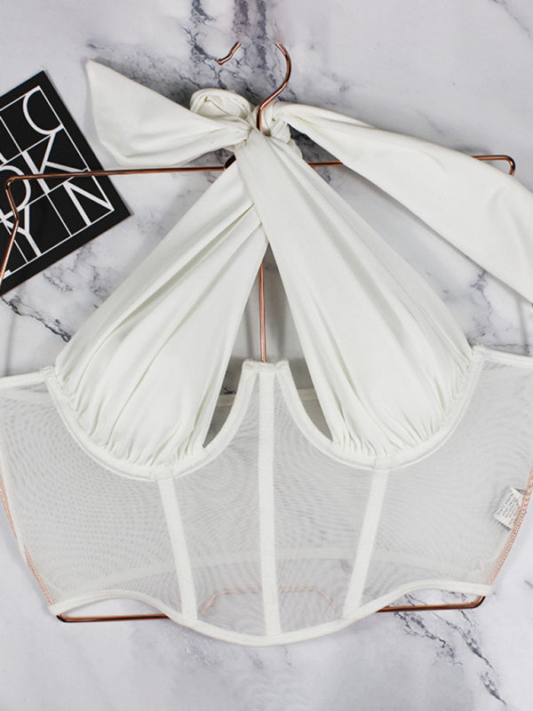 Sexy chest mesh strap hanging neck tube top lingerie
