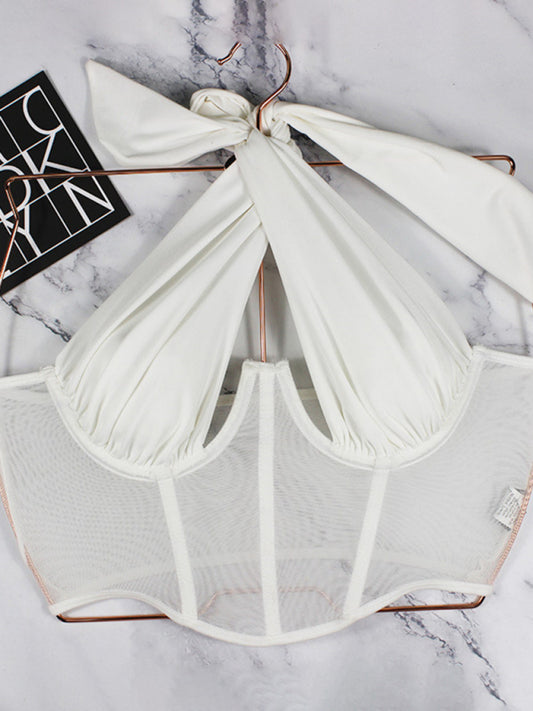 Sexy chest mesh strap hanging neck tube top lingerie