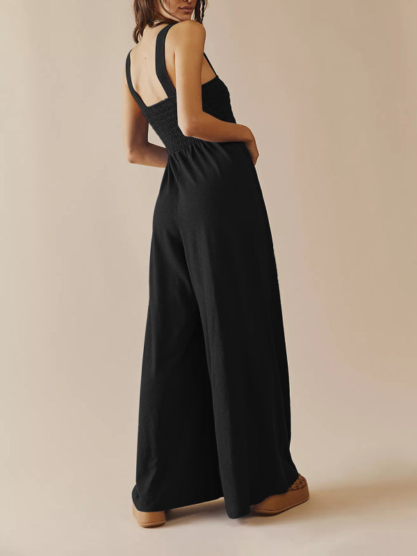 Women's Square Neck Casual Slim Pleated Jumpsuit