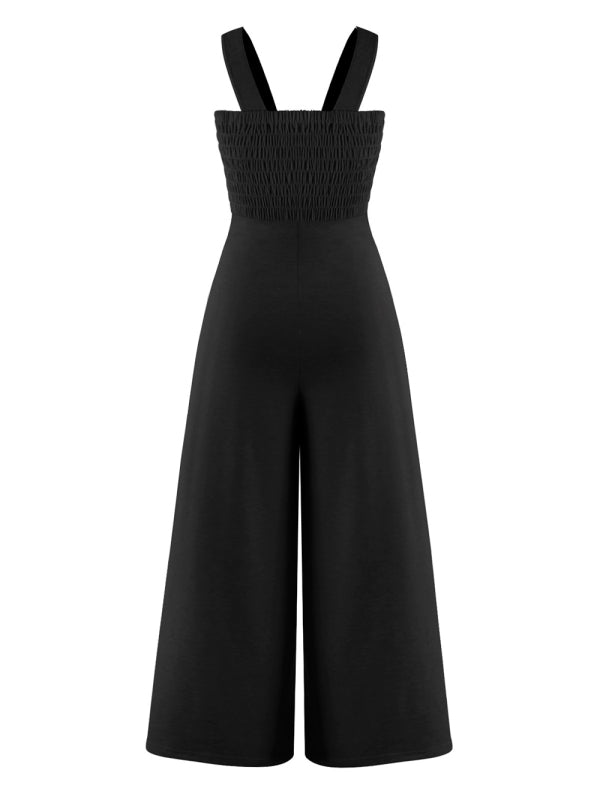 Women's Square Neck Casual Slim Pleated Jumpsuit