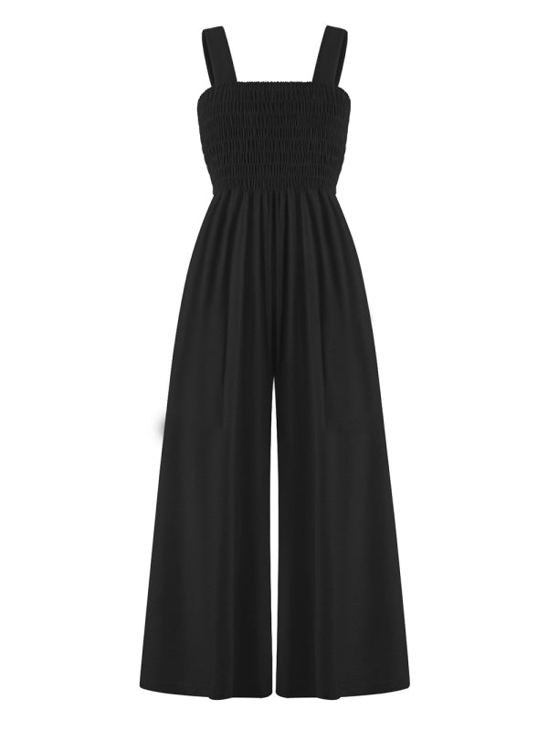 Women's Square Neck Casual Slim Pleated Jumpsuit