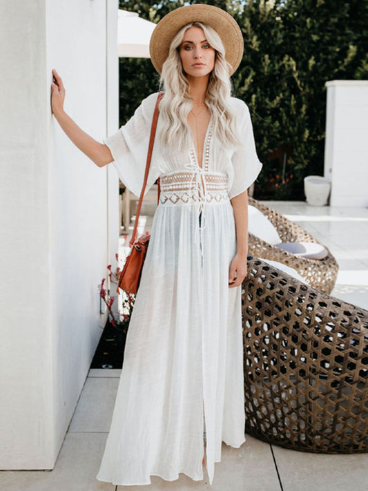 Beach blouse hollow waist lace cardigan women's cover-up